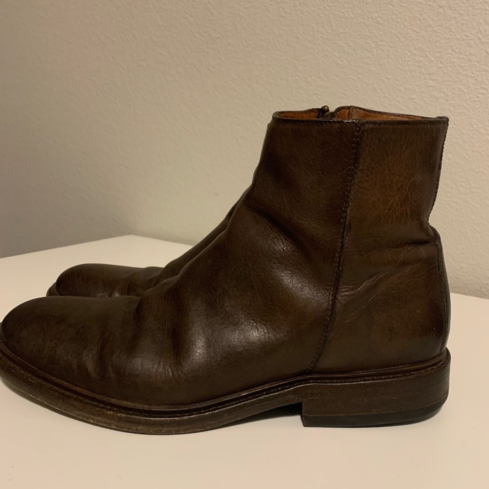 Frye Brown Leather Distressed Zip Boots